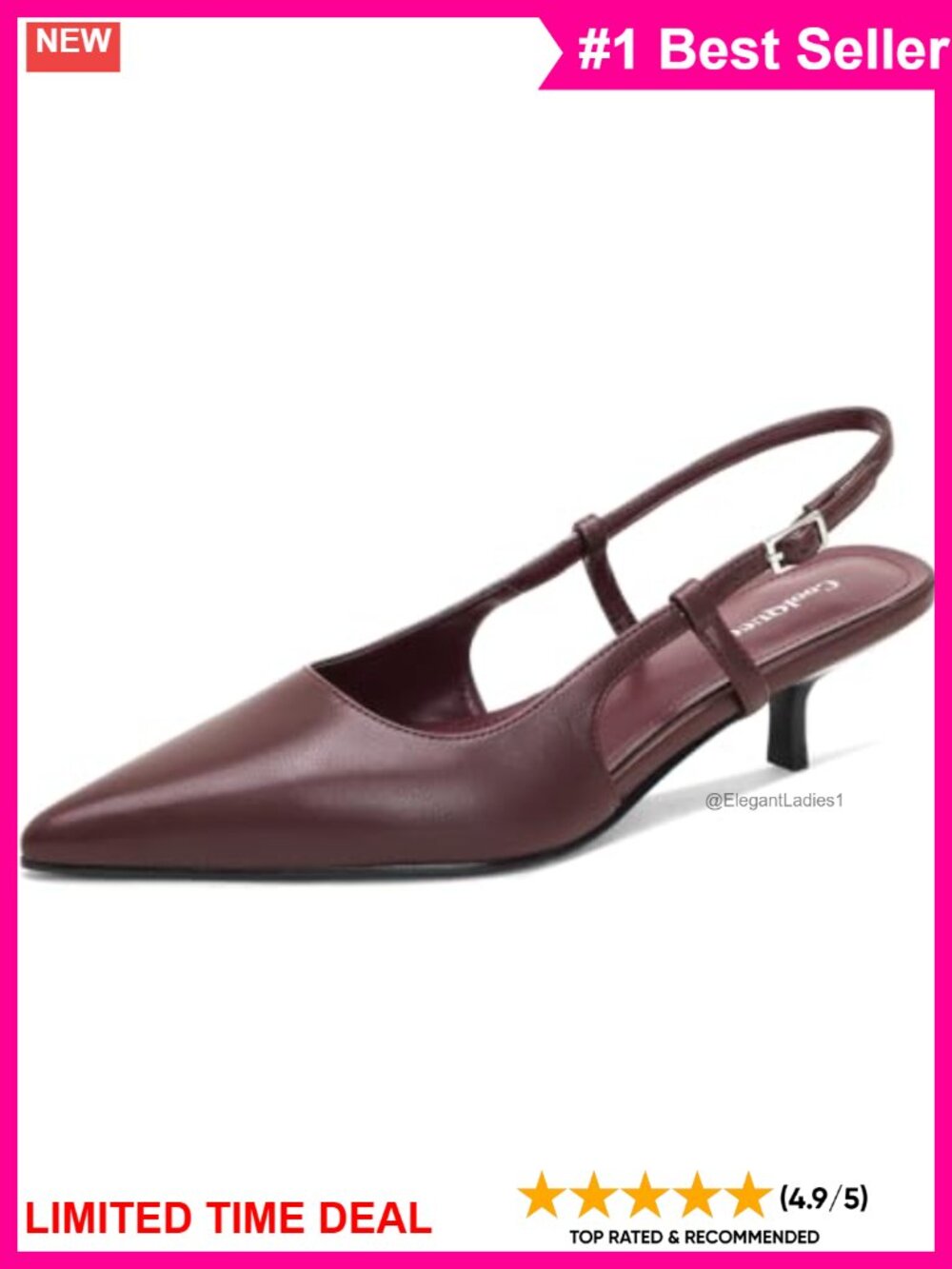 Kitten Heel Slingback Pumps Pointed Toe Closed Toe Faux Leather Dress Shoes
